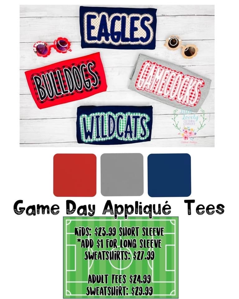 Kids Game Day Applique Tees Presale ETA Oct to LLCCO