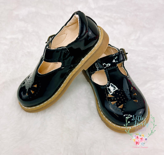 Stella Black Patent T-Strap Mary Jane