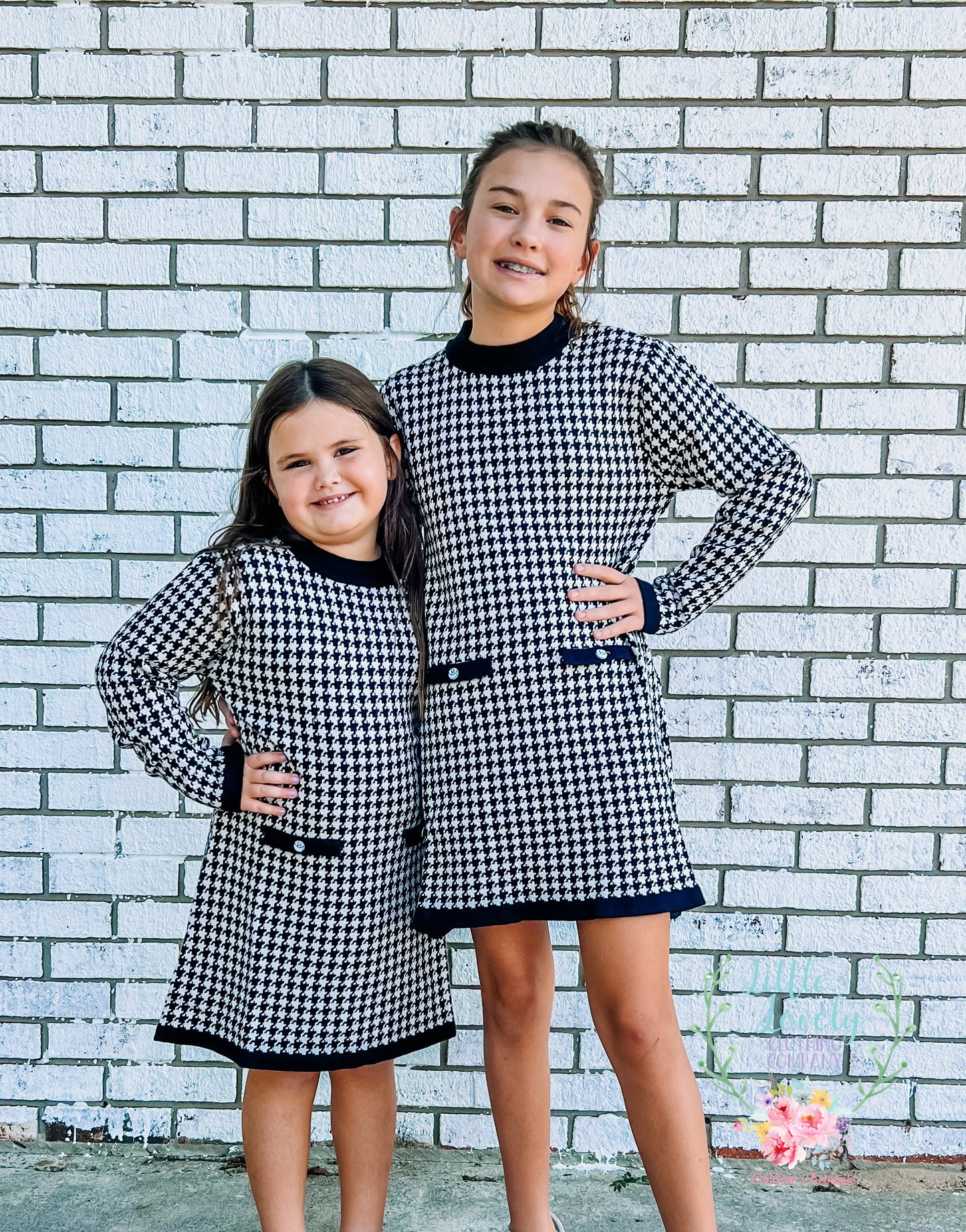 Houndstooth Girls Sweater Dress