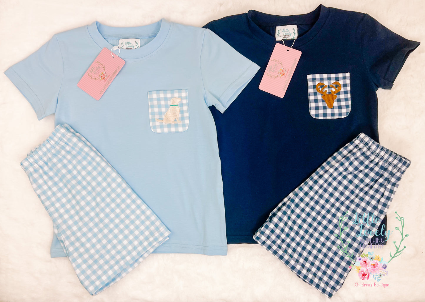 Boys Knit Gingham Short Sets