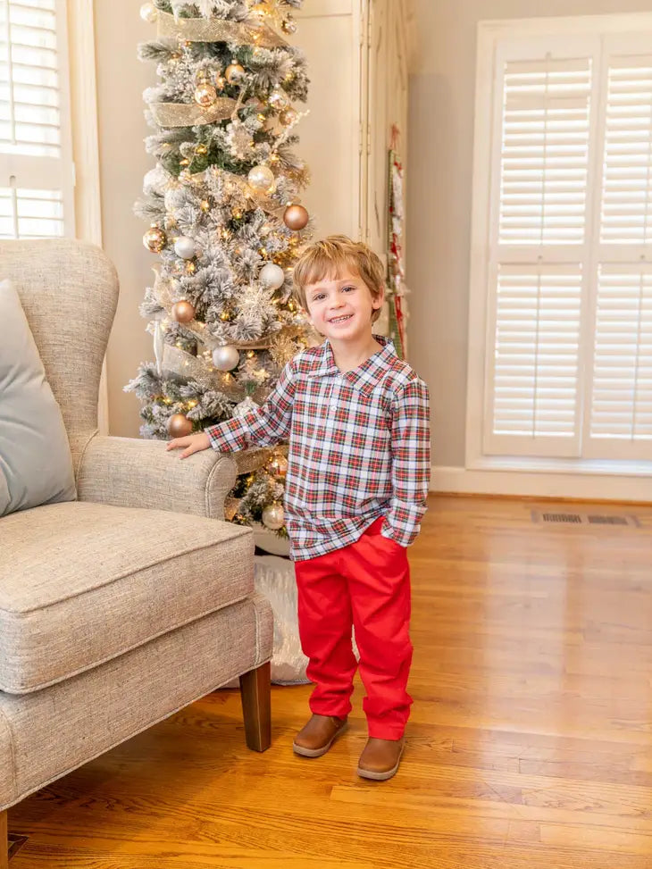Boys Christmas Plaid Polo