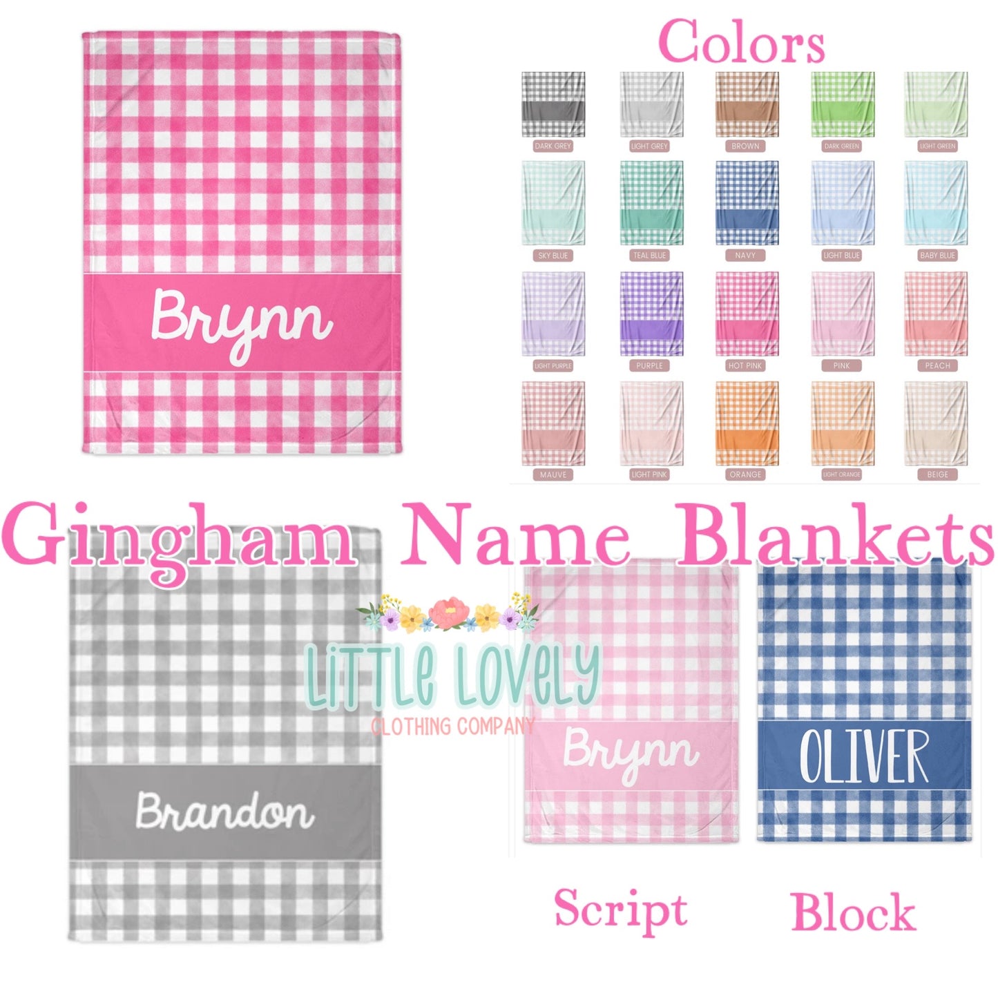 GINGHAM CUSTOM NAME BLANKETS, ETA: Early Dec