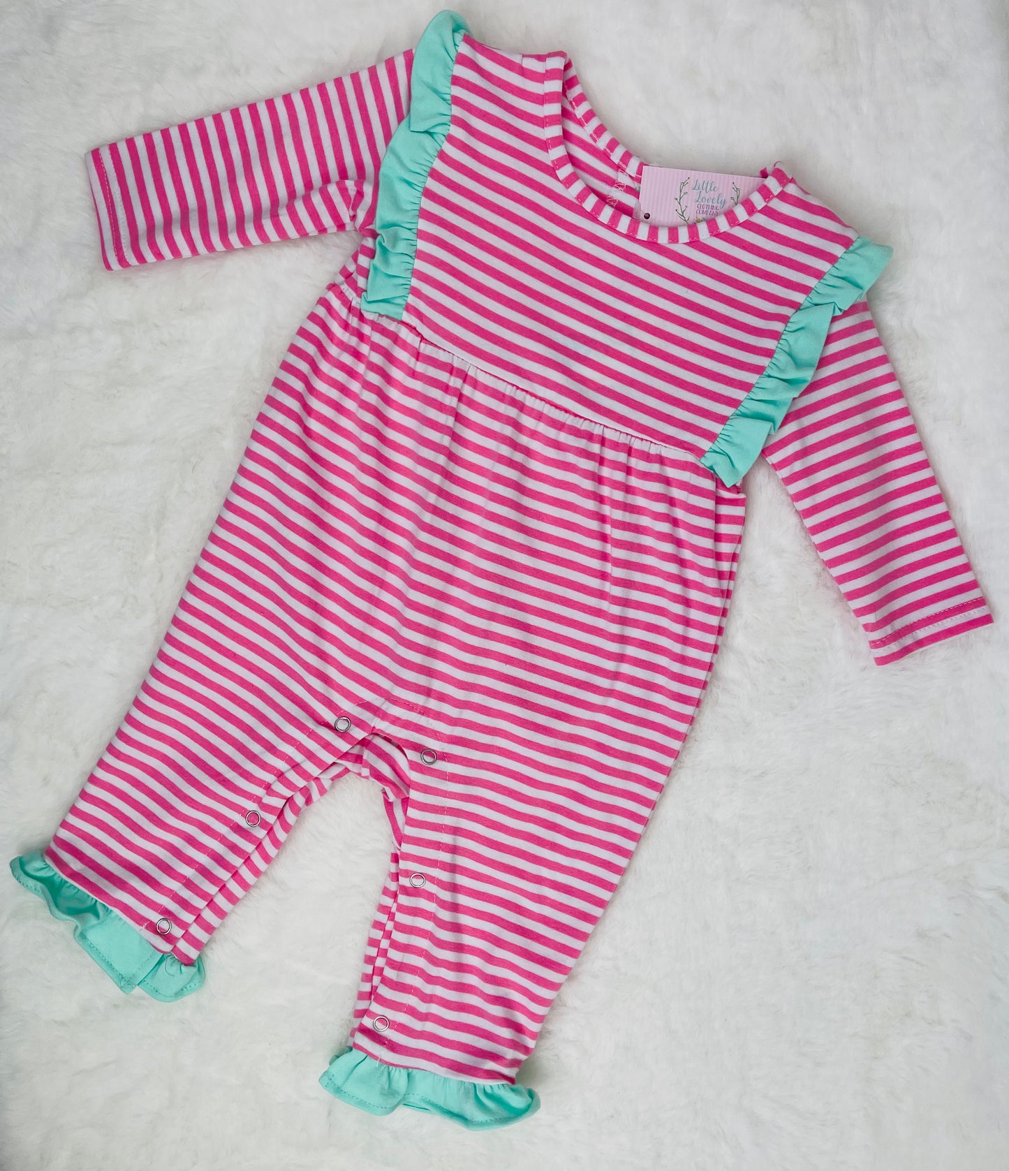 Evie Romper - Pink Stripe & Mint