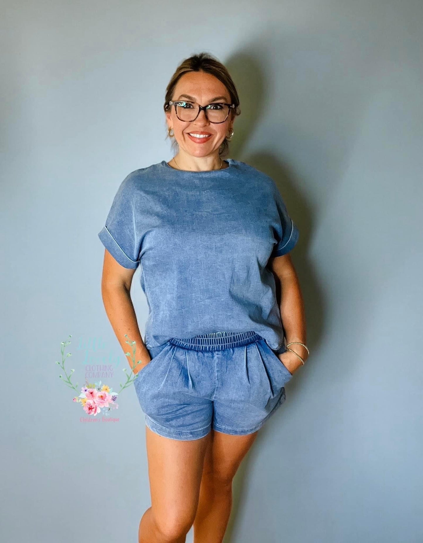 Denim Stretchy Short Set
