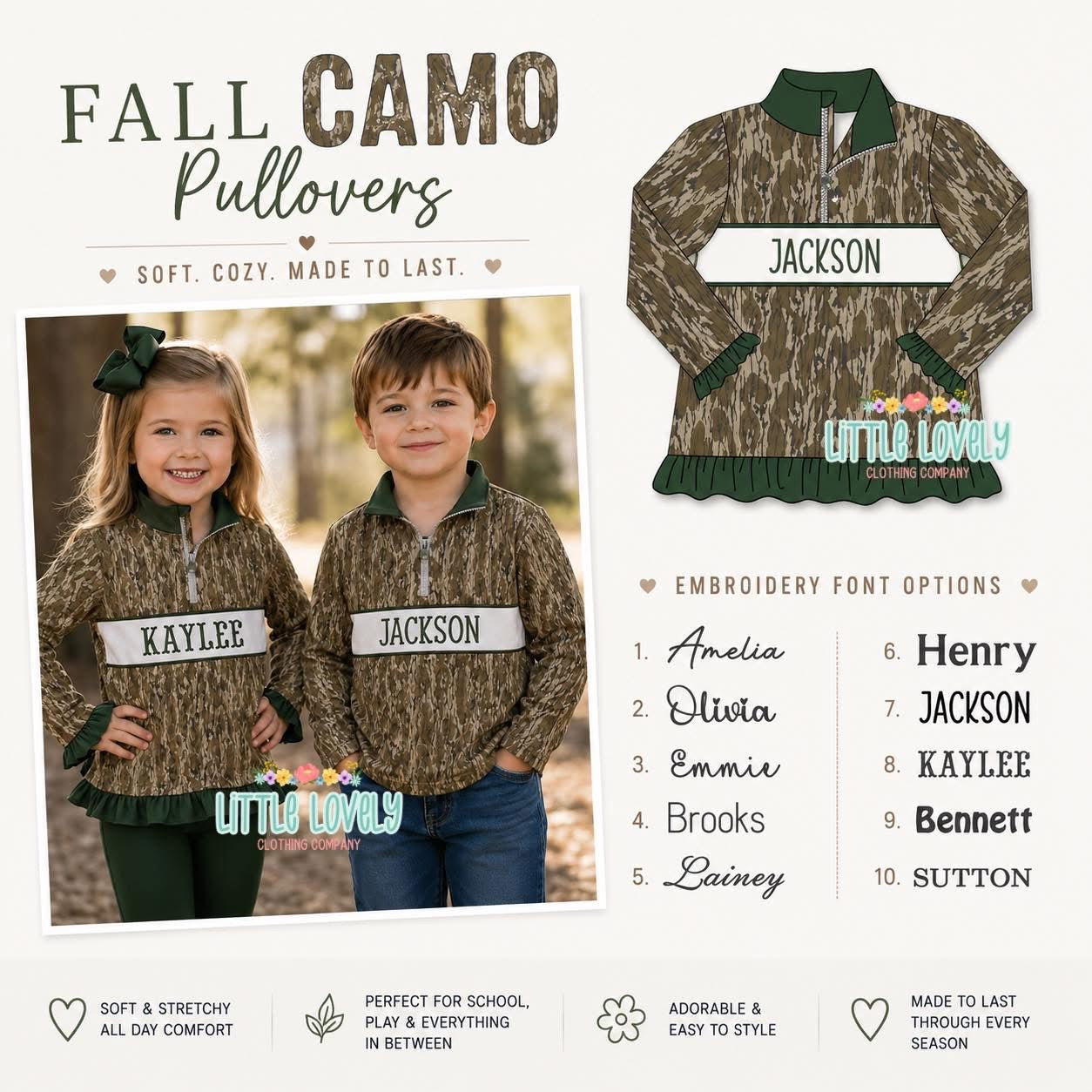 FALL CAMO PULLOVERS ETA: SEPT TO LLCCO