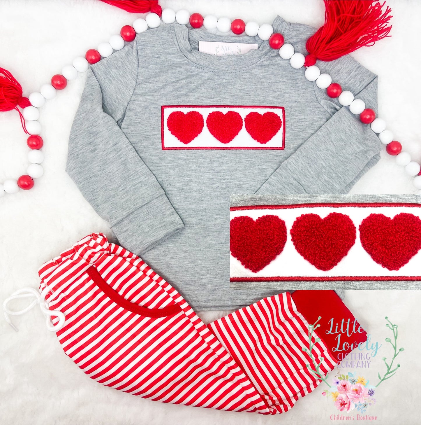 Heart Trio French Knot Boys Jogger Set