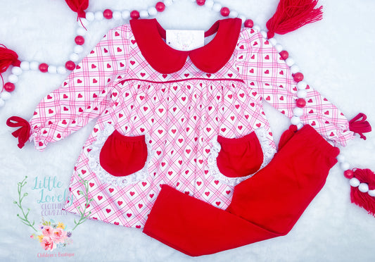 Heart Argyle Plaid Girls Pant Set