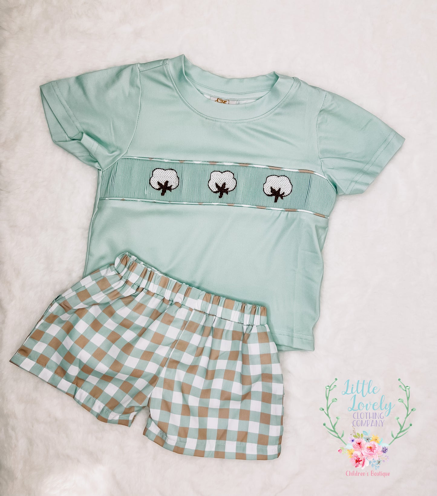 Snow In The South Cotton Boll Smock Boys Set