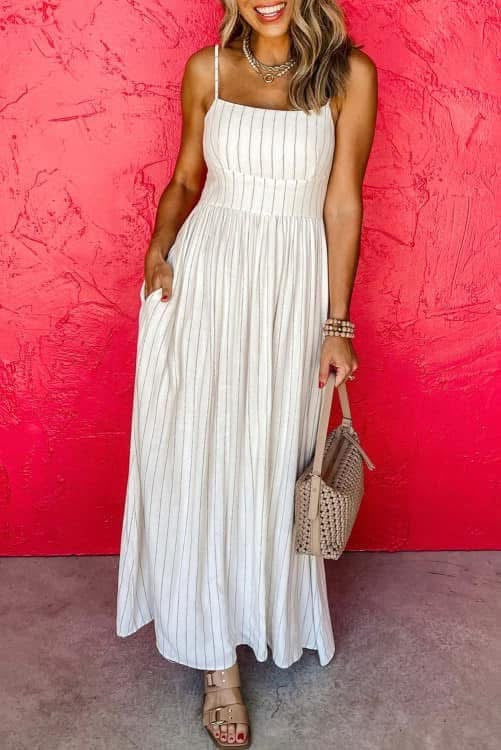Ladies Neutral Stripe Dress