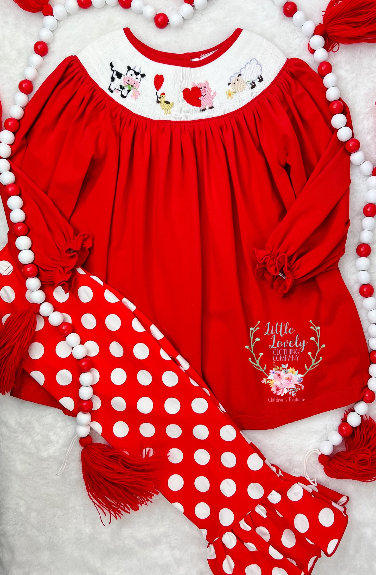 Valentine Farm Smock Girls Pant Set