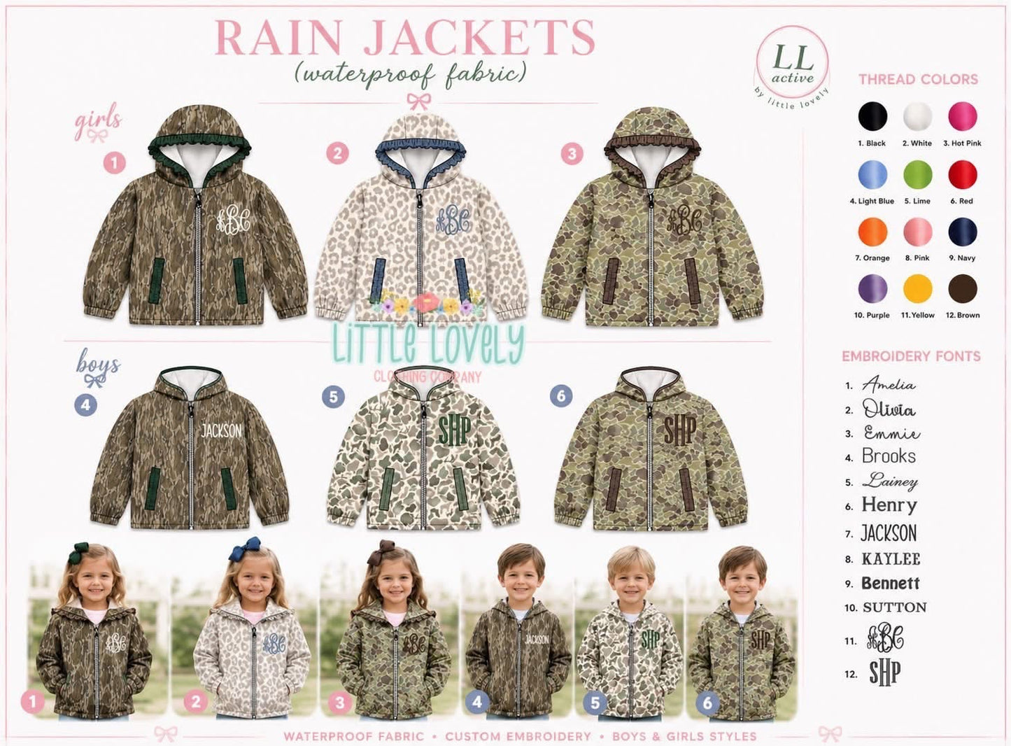 Camo & Spots Waterproof Jackets, ETA: Oct to LLCCO