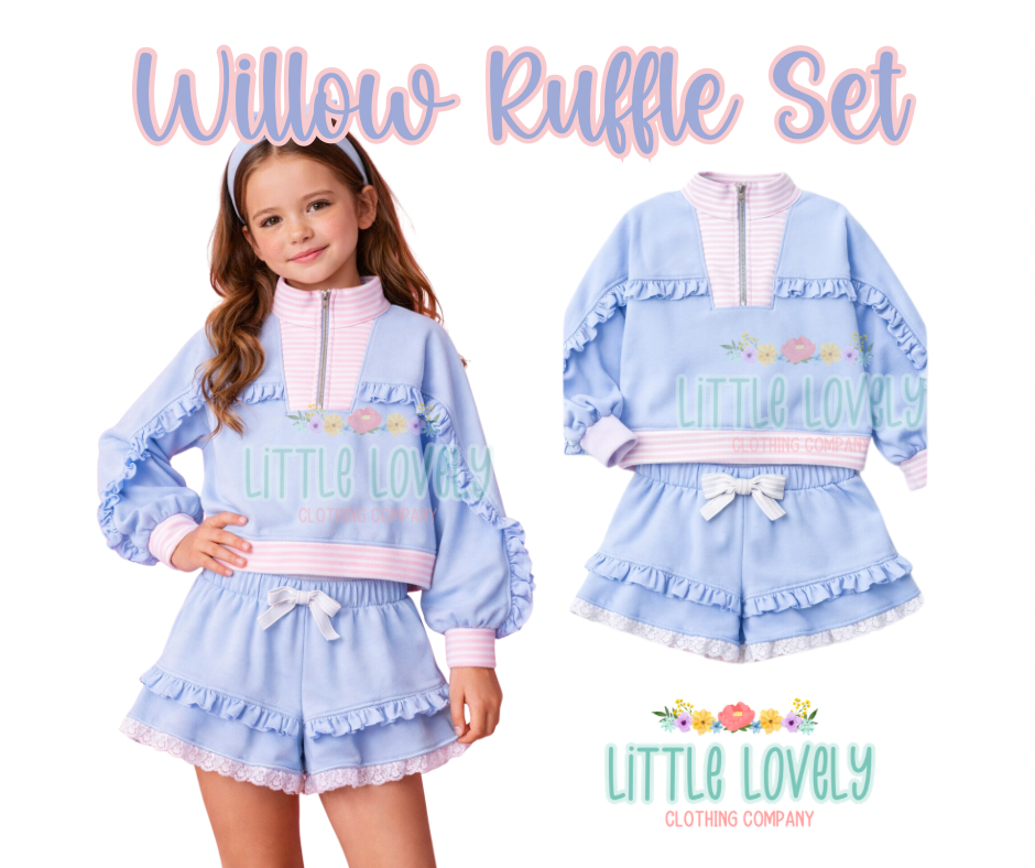 Blue Willow Ruffle Set