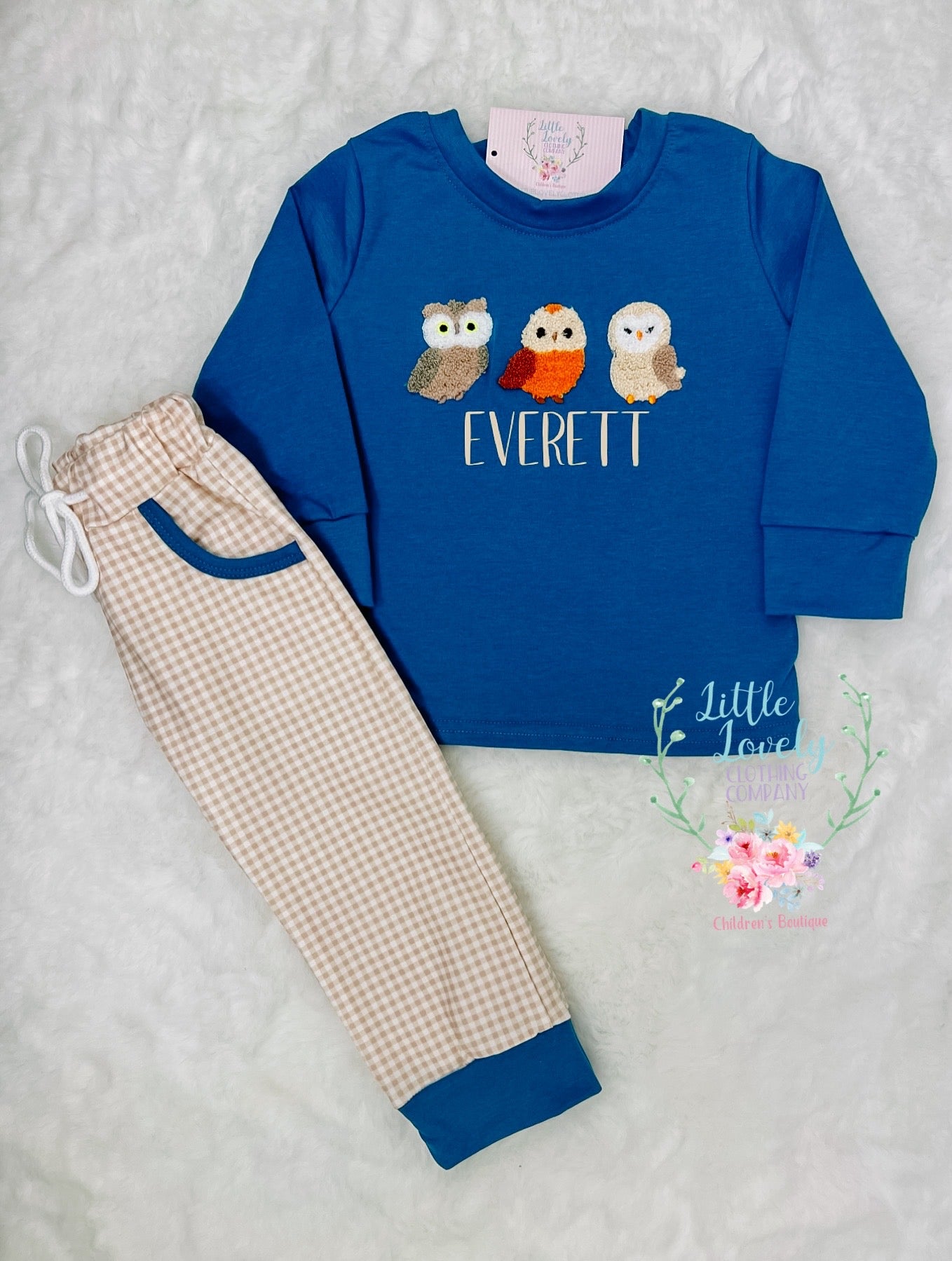 Owl Trio French Knot Boys Set