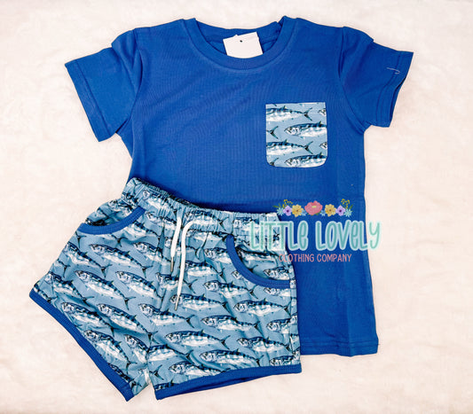 Let's Go Fishing Boys Short Set