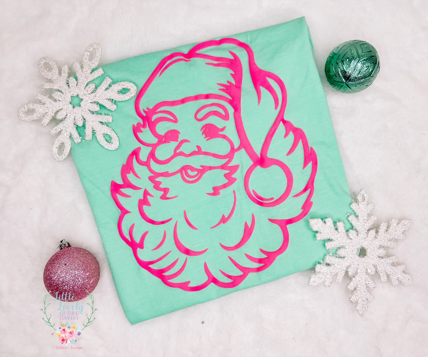 Mint Holly Jolly Santa Neon Puff Tees