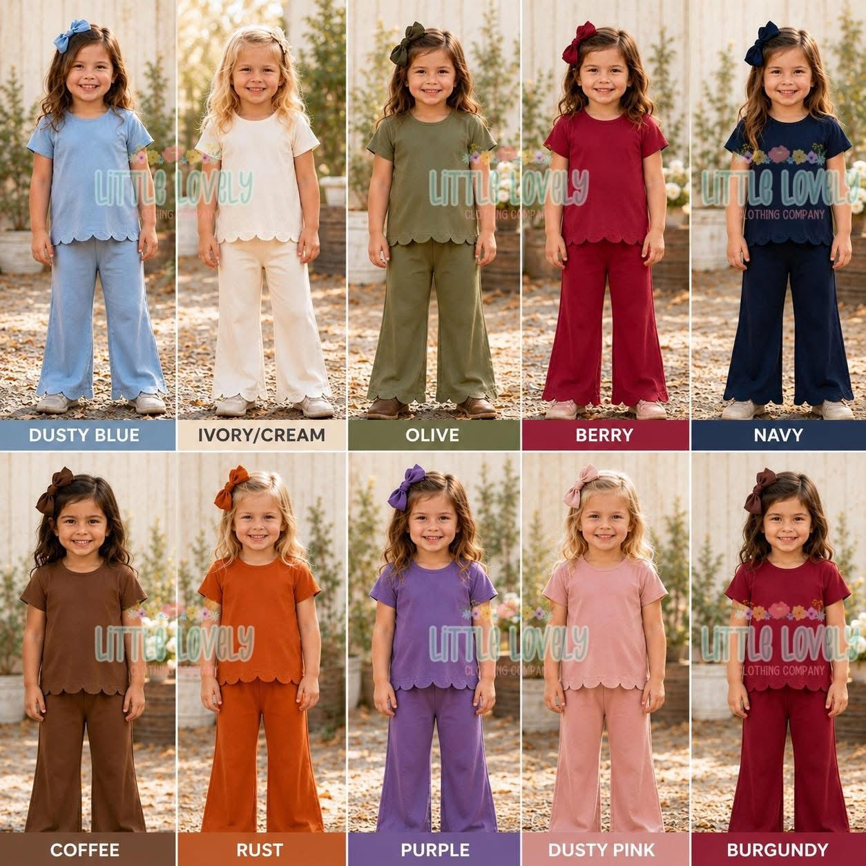 Scalloped Solid Fall Pant Sets, ETA: Late Sept to LLCCO