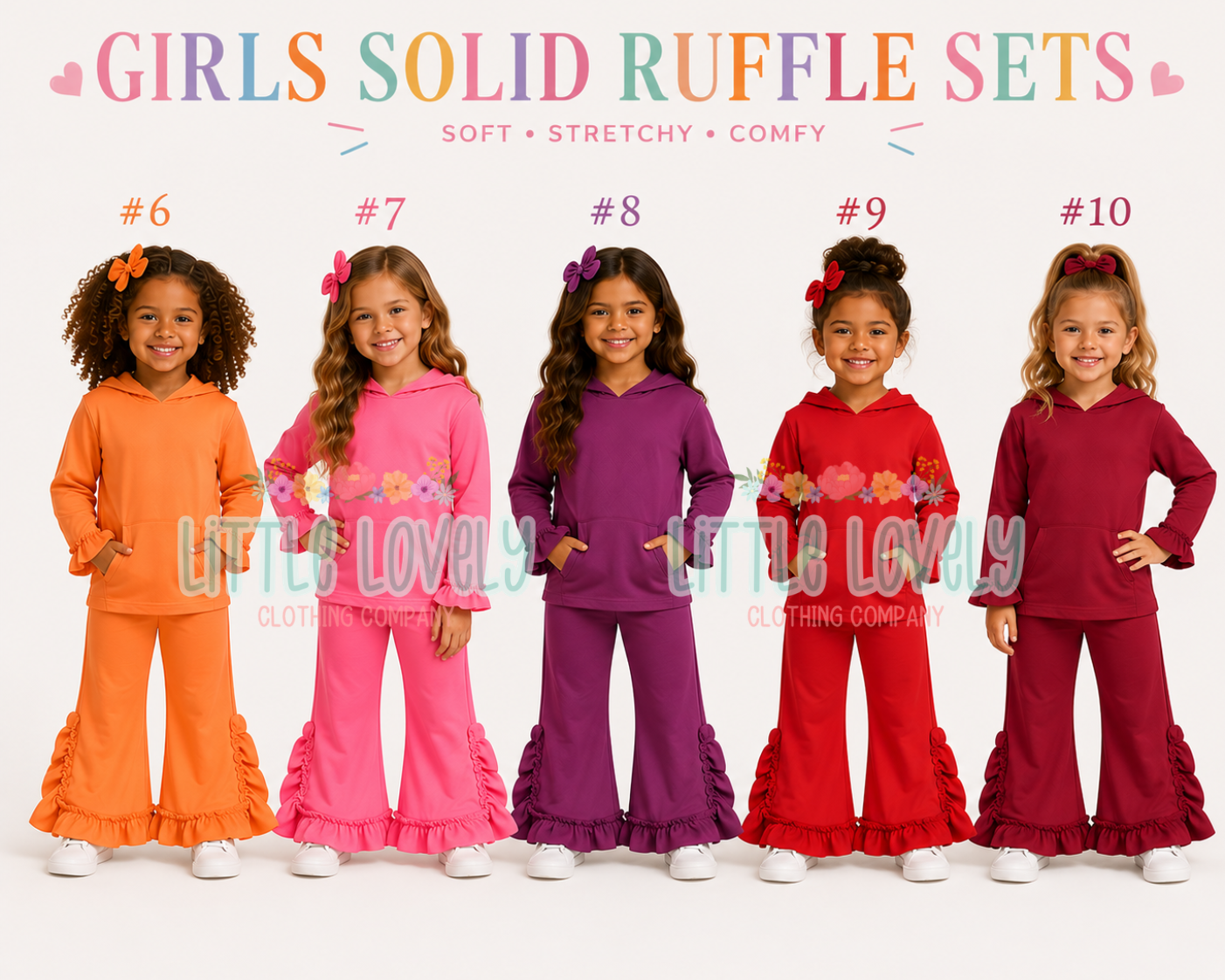 Solid Ruffle Hoodie Sets, ETA Nov to LLCCO