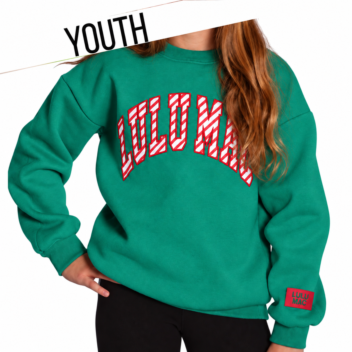Lulu Mac Crew Sweatshirt Youth Candy Cane - Green — Presale ETA Late November