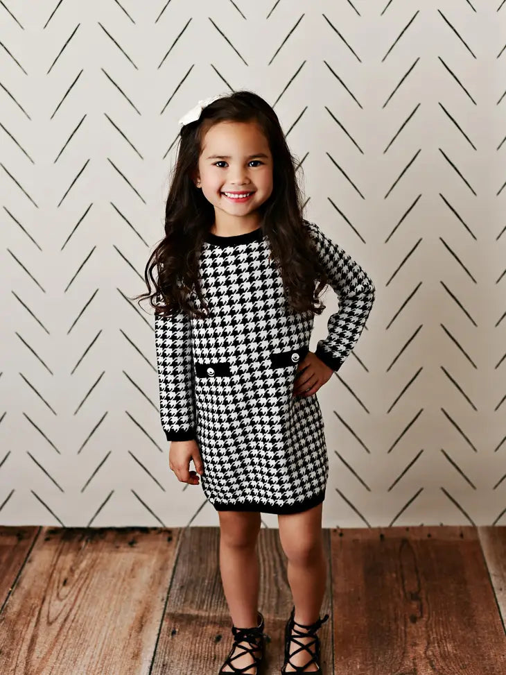 Houndstooth Girls Sweater Dress