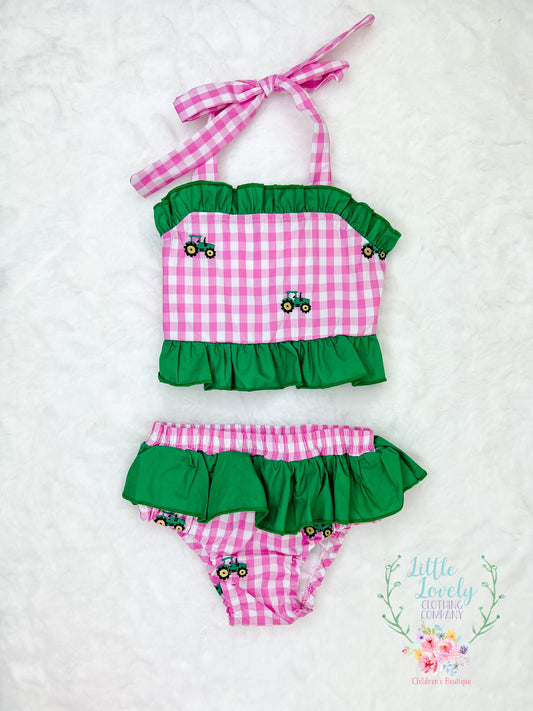 Gingham Tractor Girls Swim