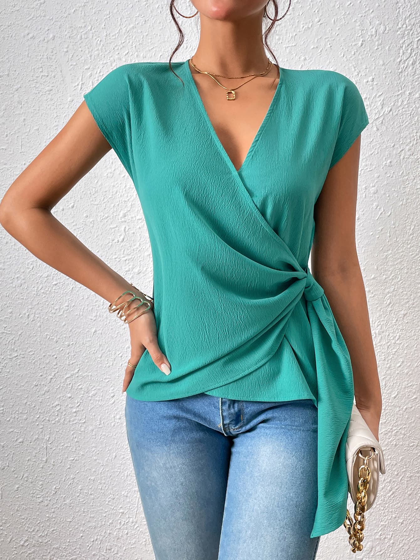 Tied Surplice Neck Short Sleeve Blouse – Little Lovely Clothing Company