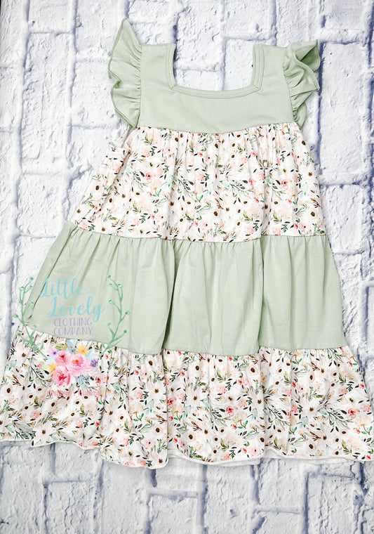 Spring Sage Floral Girls Dress