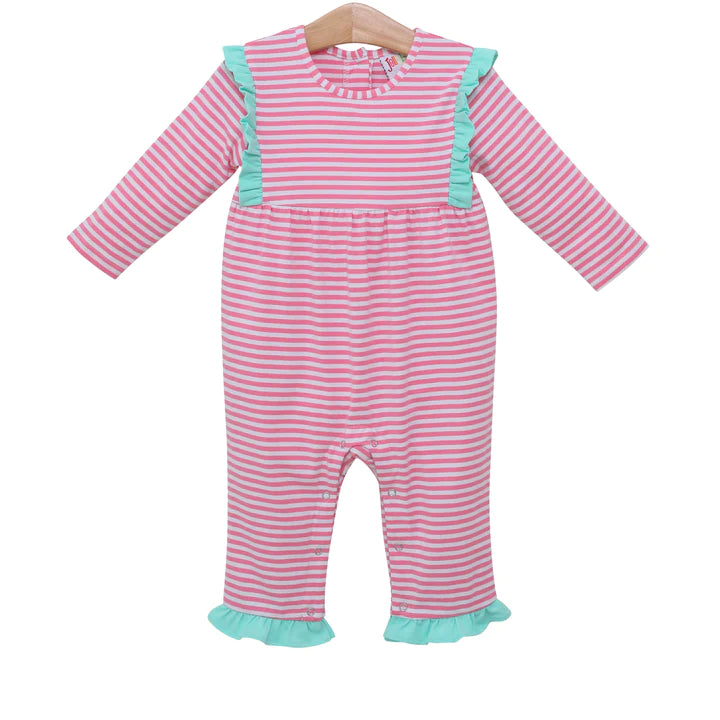 Evie Romper - Pink Stripe & Mint