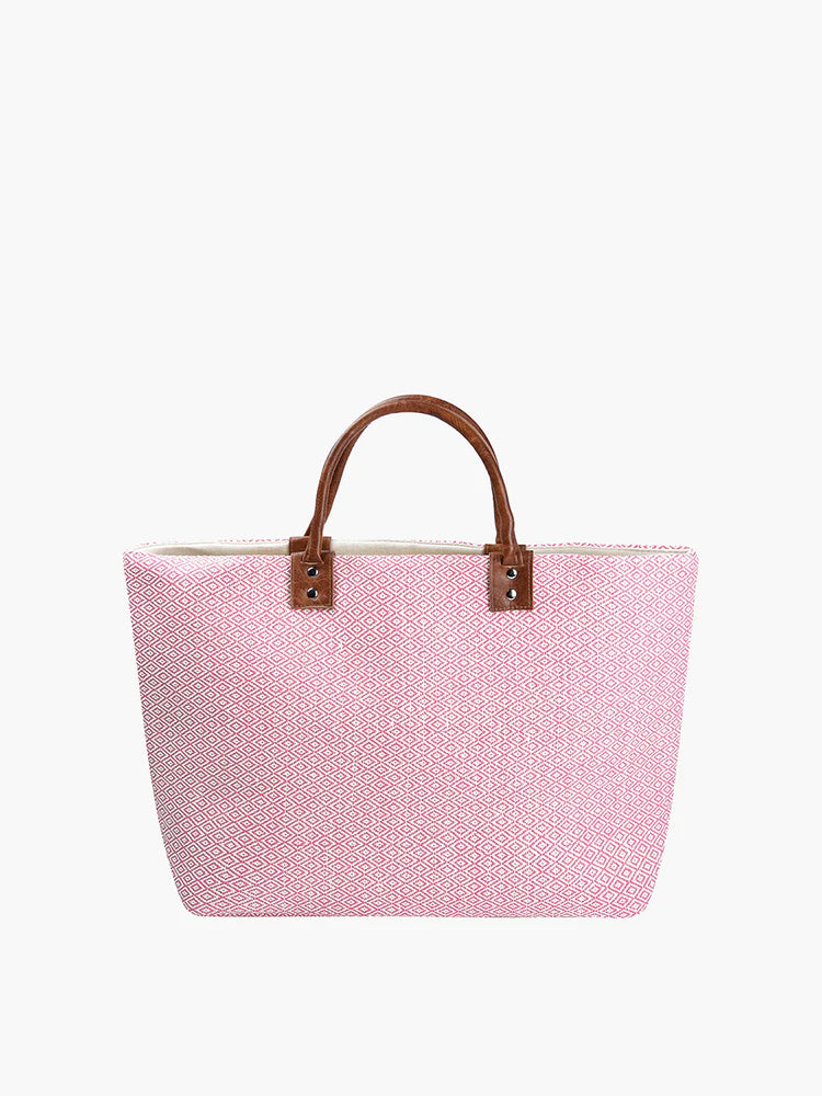 Hazel Large Aztec Straw Tote Fuchsia