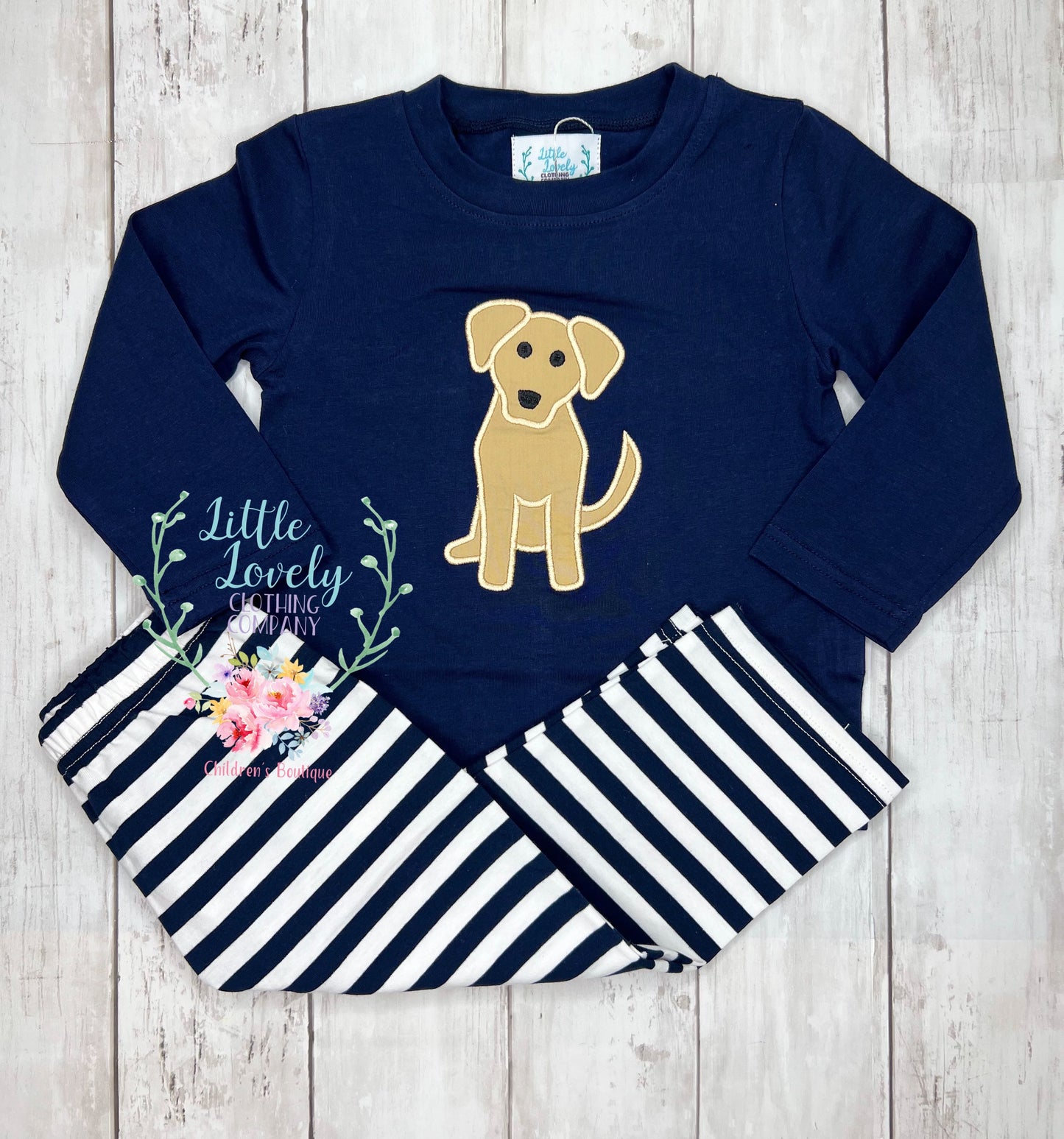 Navy Stripe Pup Set Boy Set