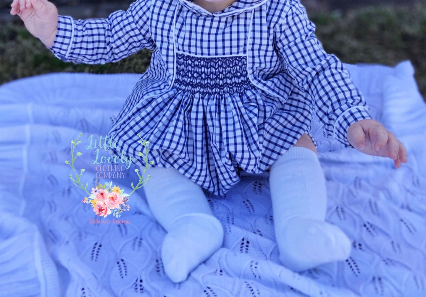 Navy Geo Smocked Boys Bubble