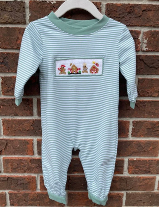 Gingerbread Smocked Romper Boy