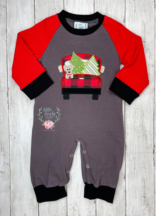 Holiday Pup Truck Boys Romper