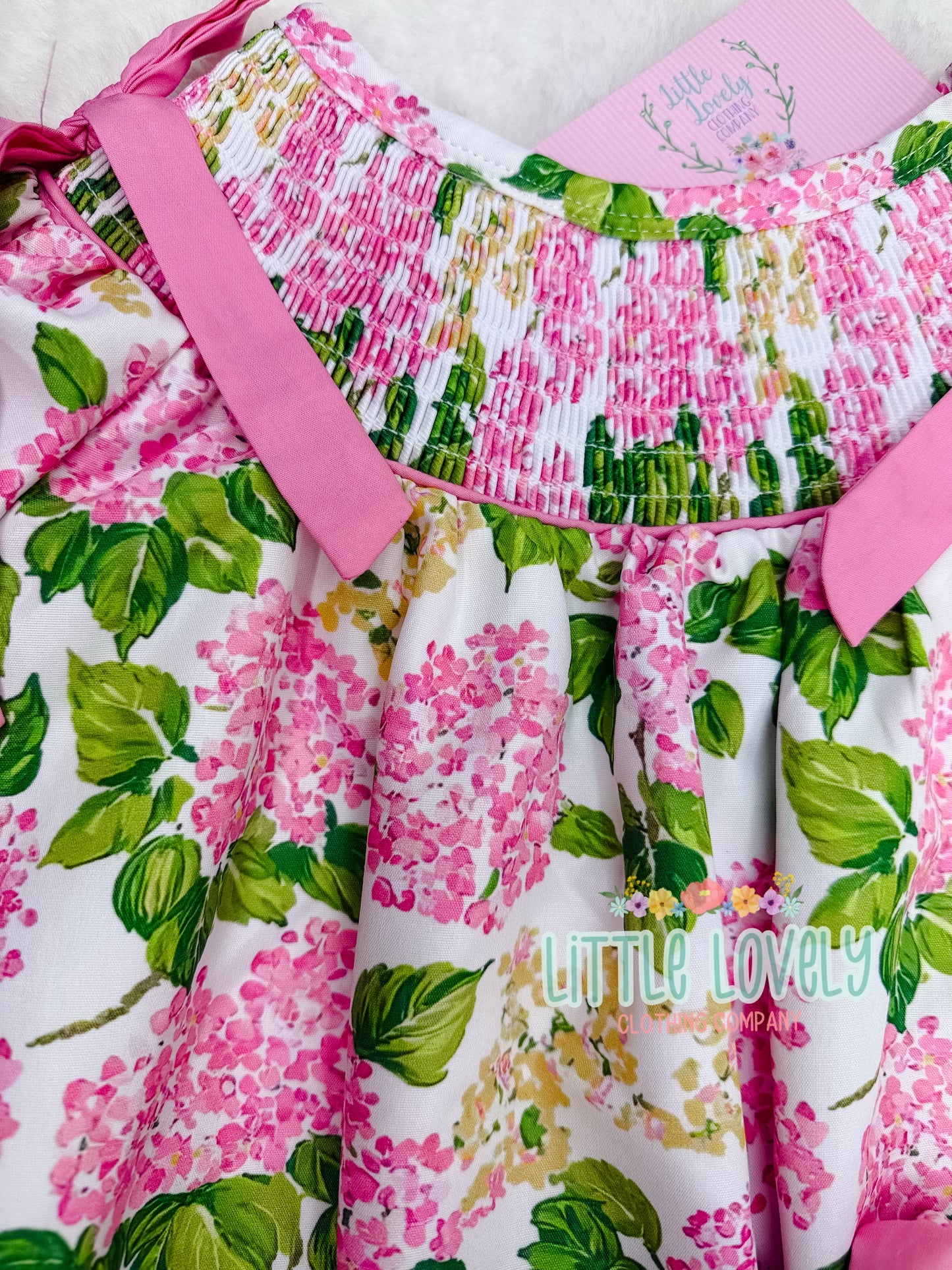 HARPER'S HYDRANGEAS SMOCKED DRESS & BUBBLE