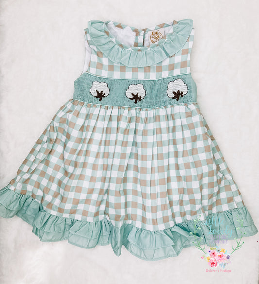 Snow In The South Cotton Boll Smocked Dress