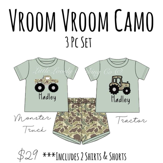 Vroom Vroom Camo 3 PC Set Presale ETA Late Aug to LLCCO Then to Customers