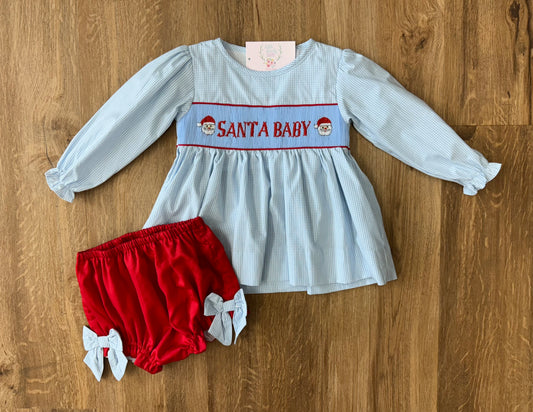 Santa Baby Smocked Girls Bloomer Set