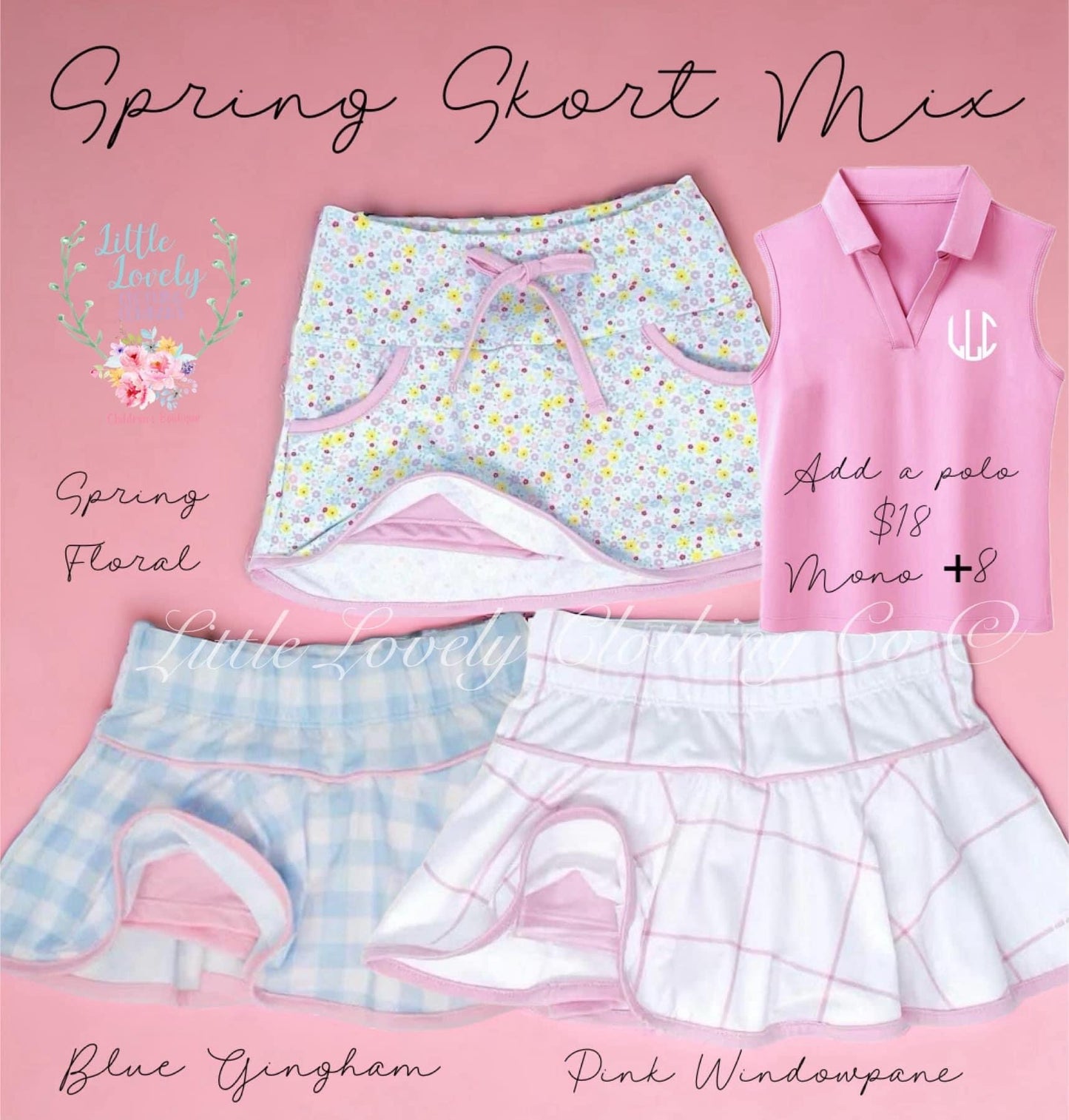 Girls Spring Skort Mix Collection Presale ETA June to LLCCO Then to Customers