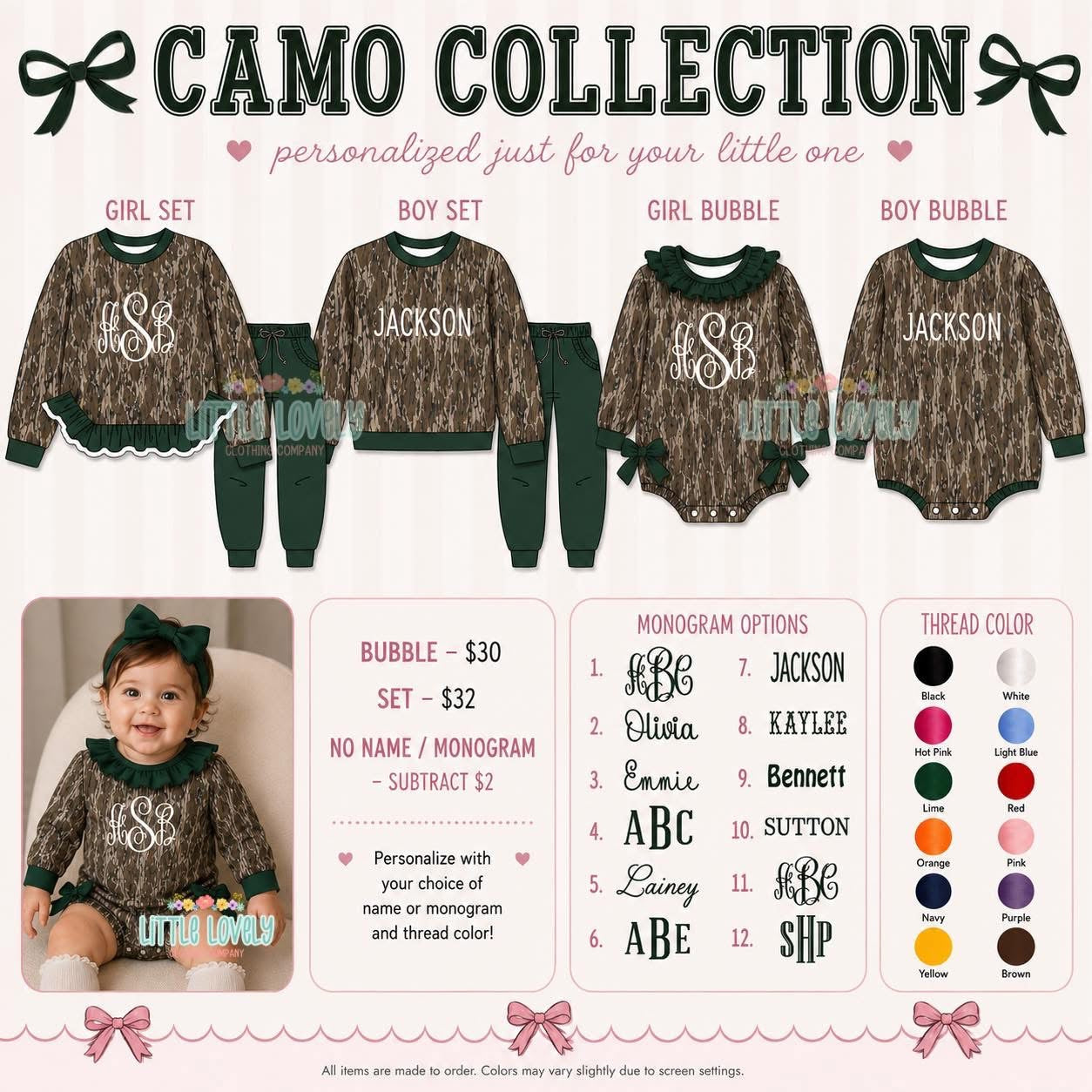 SWEET CAMO COLLECTION ETA: SEPT TO LLCCO