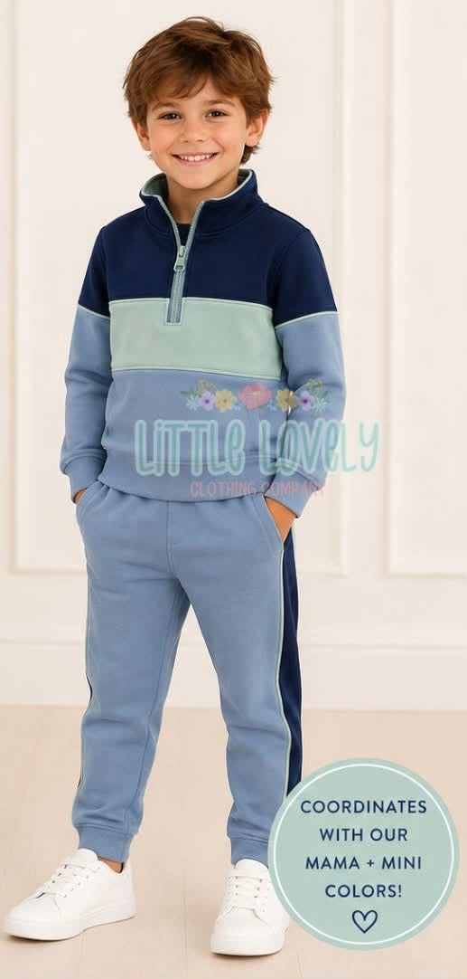 Minted Blues Boys Color Block Quarter Zip Set Set, ETA; Nov to LLCCO