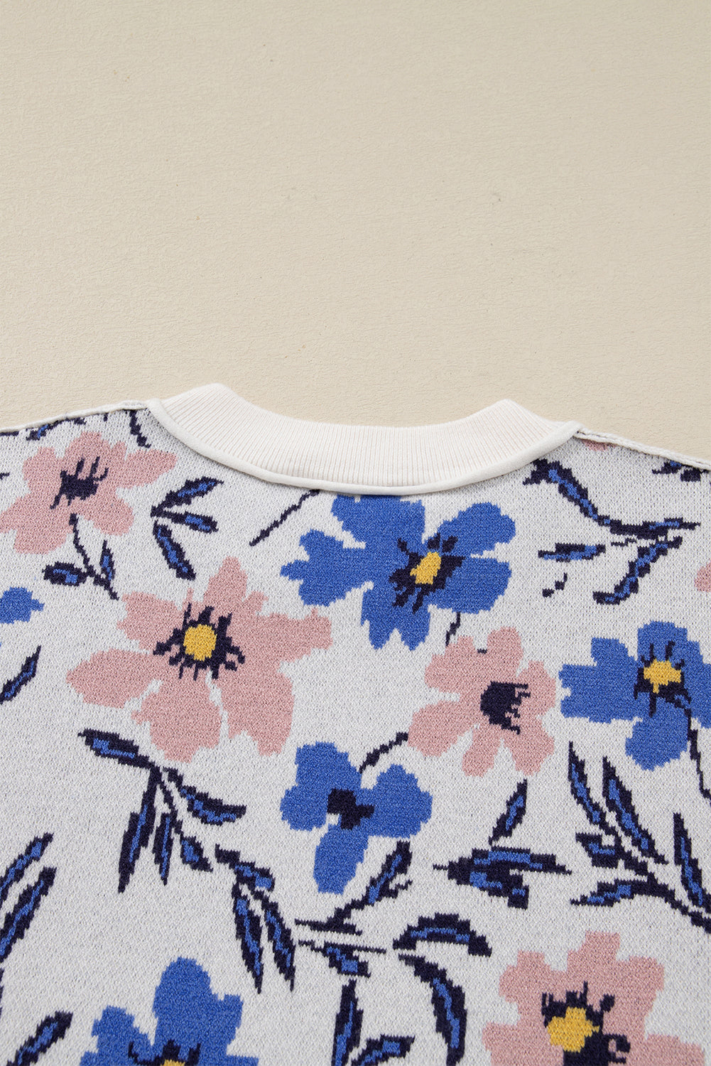 Khaki Floral Panel Colorblock Sleeve Patchwork Sweater