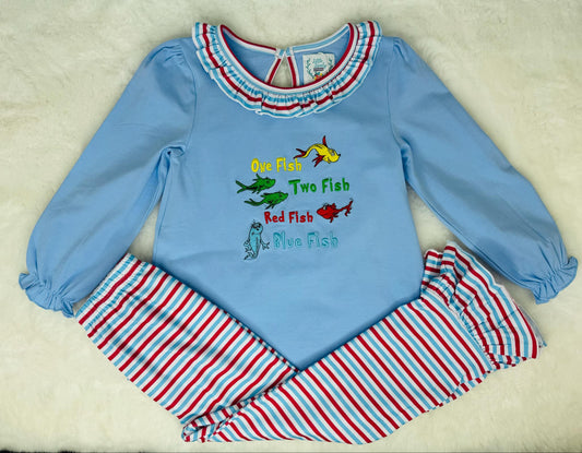 One, Two, Red, Blue Girls Pant Set