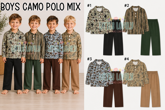Boys Camo Polo Set Mix: Ships Nov