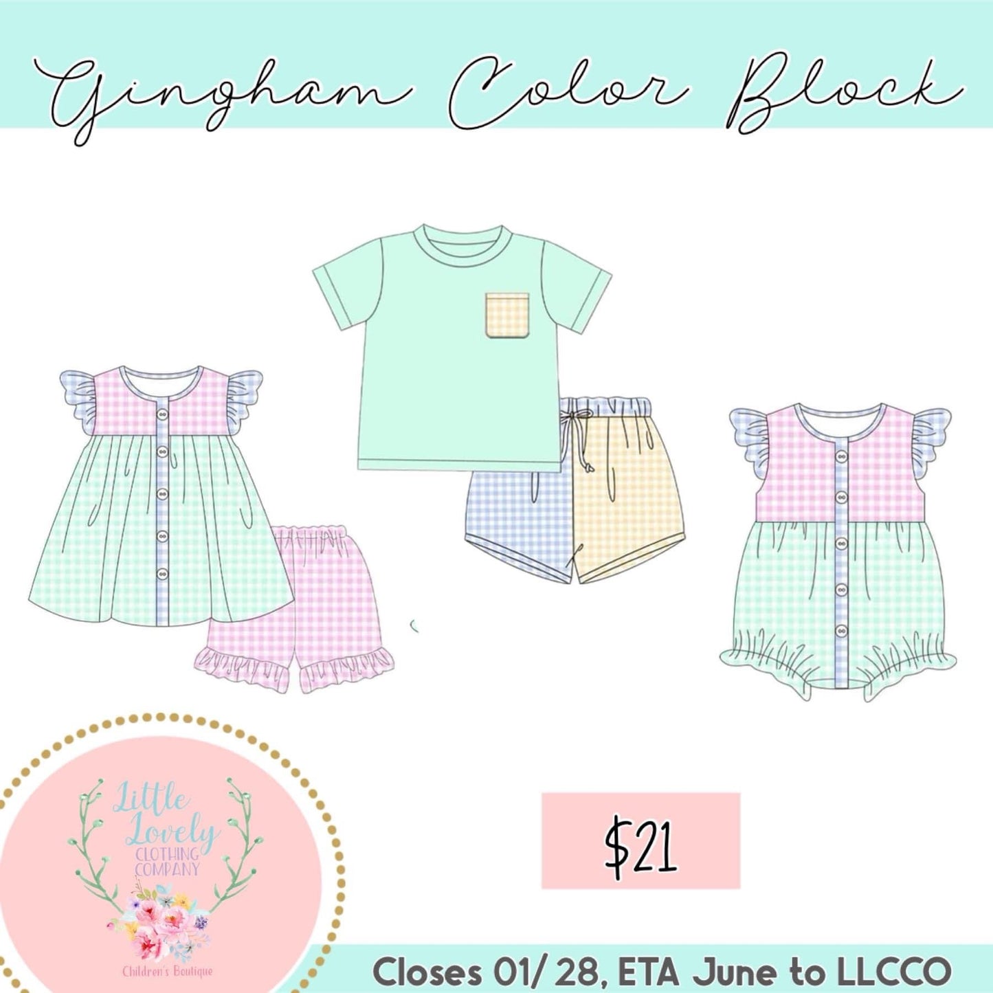 Gingham Color Block Collection Pre-Sale, ETA June to LLCCO, then to Customers