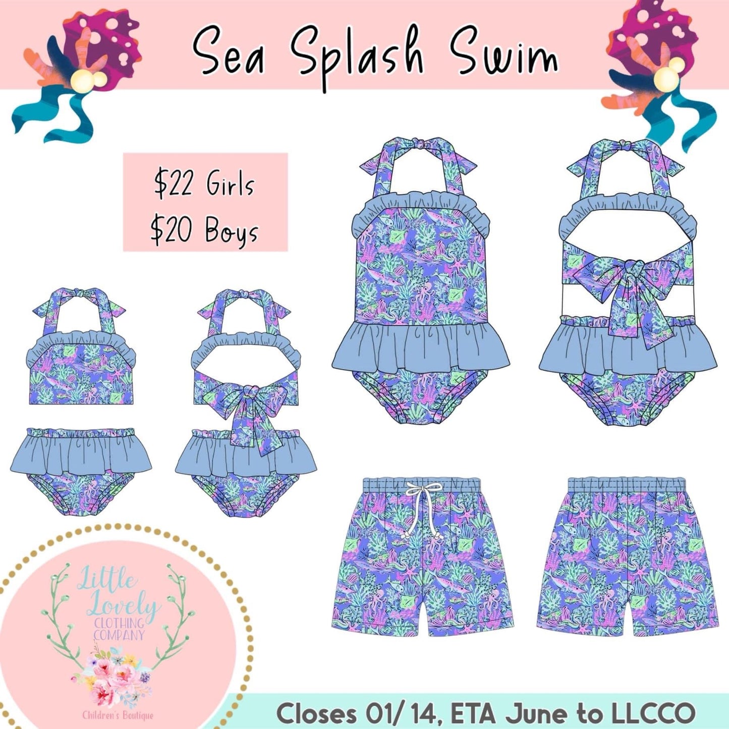 Sea Splash Swim Collection Presale ETA June to LLCCO then to Customers