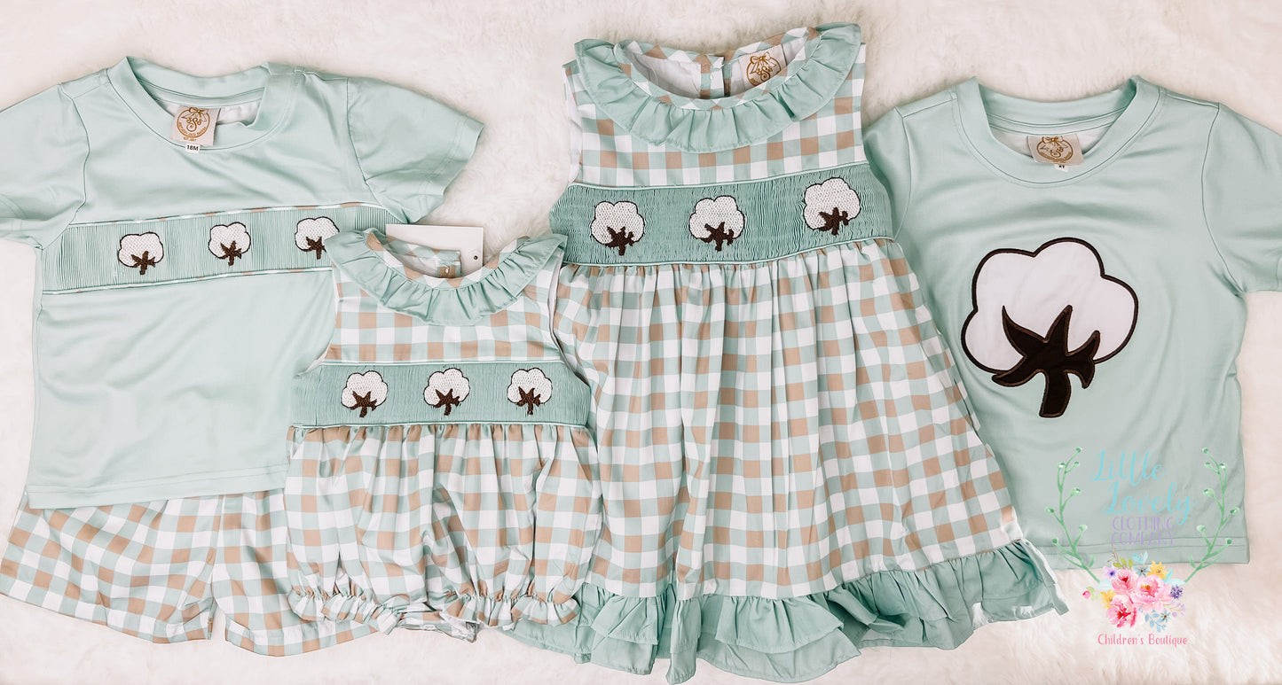 Snow In The South Cotton Boll Smocked Dress