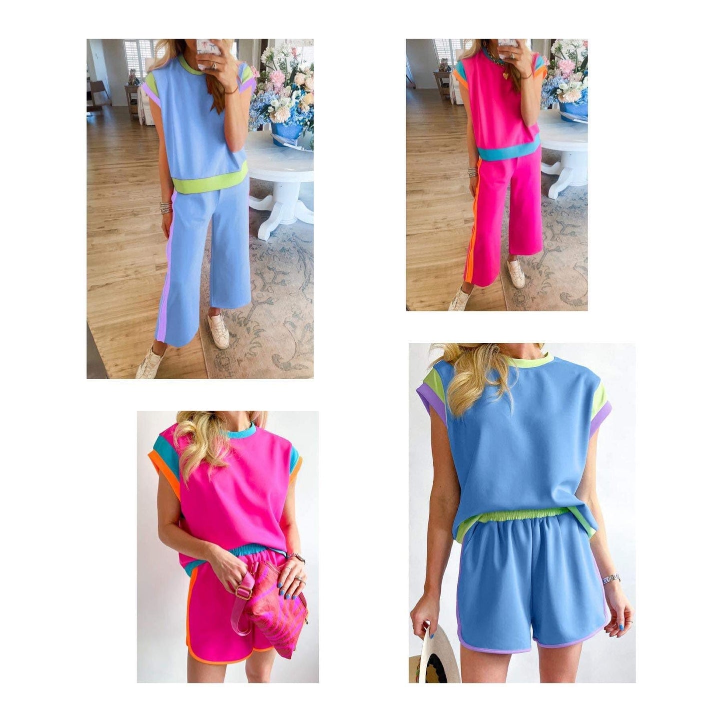 Ladies Colorblock Blue/Pink Short & Pants Set ETA Late April Then to Customs