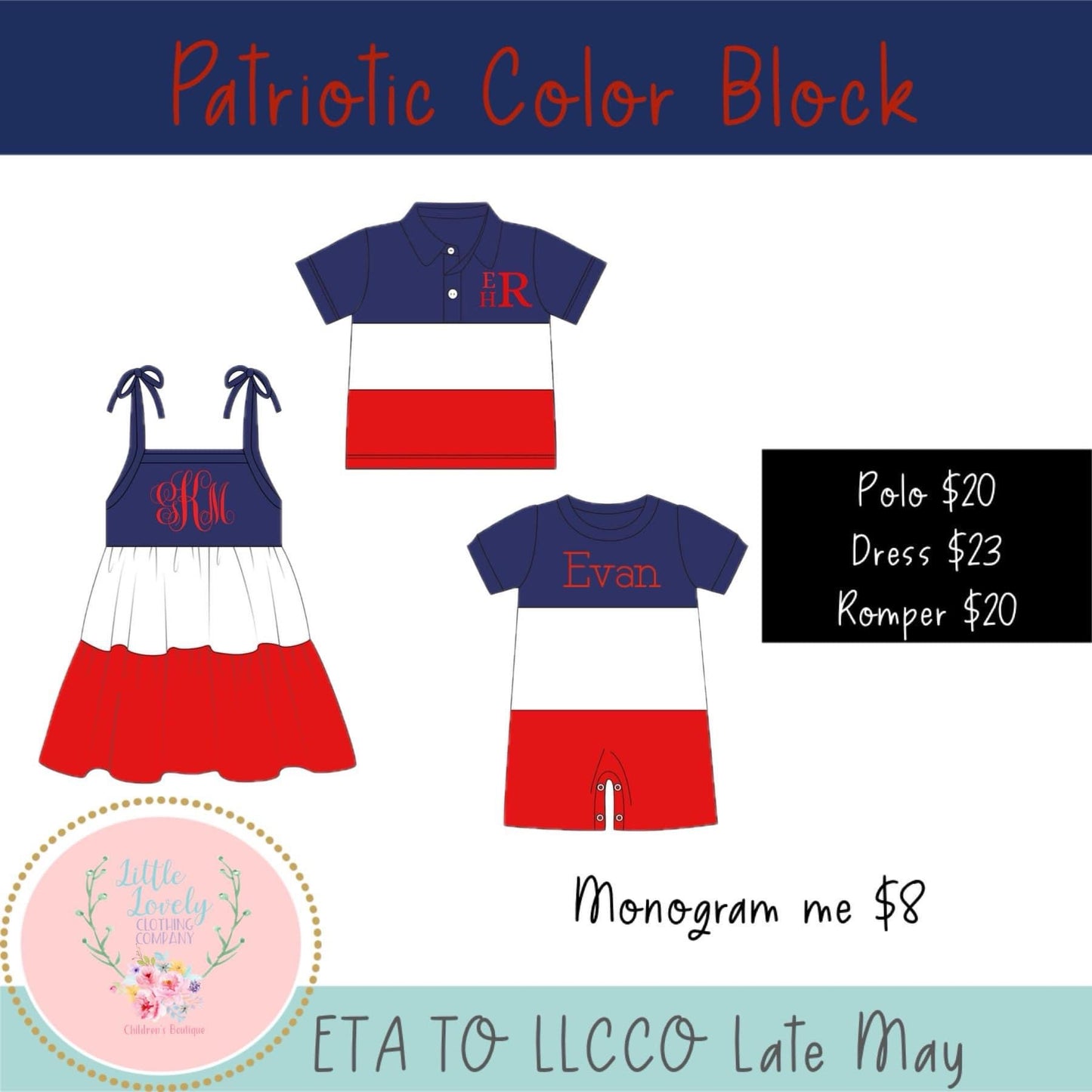 Patriotic Color Block Collection, Presale ETA: Late May to LLCCO, then to customers