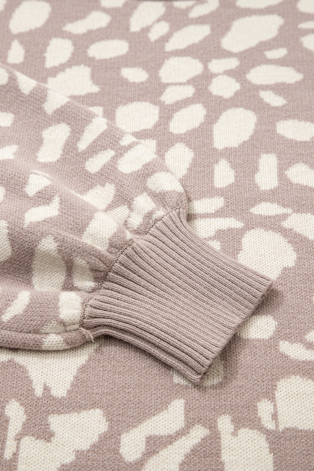 Gray Leopard Spots Pattern Ribbed Trim Drop Shoulder Sweater