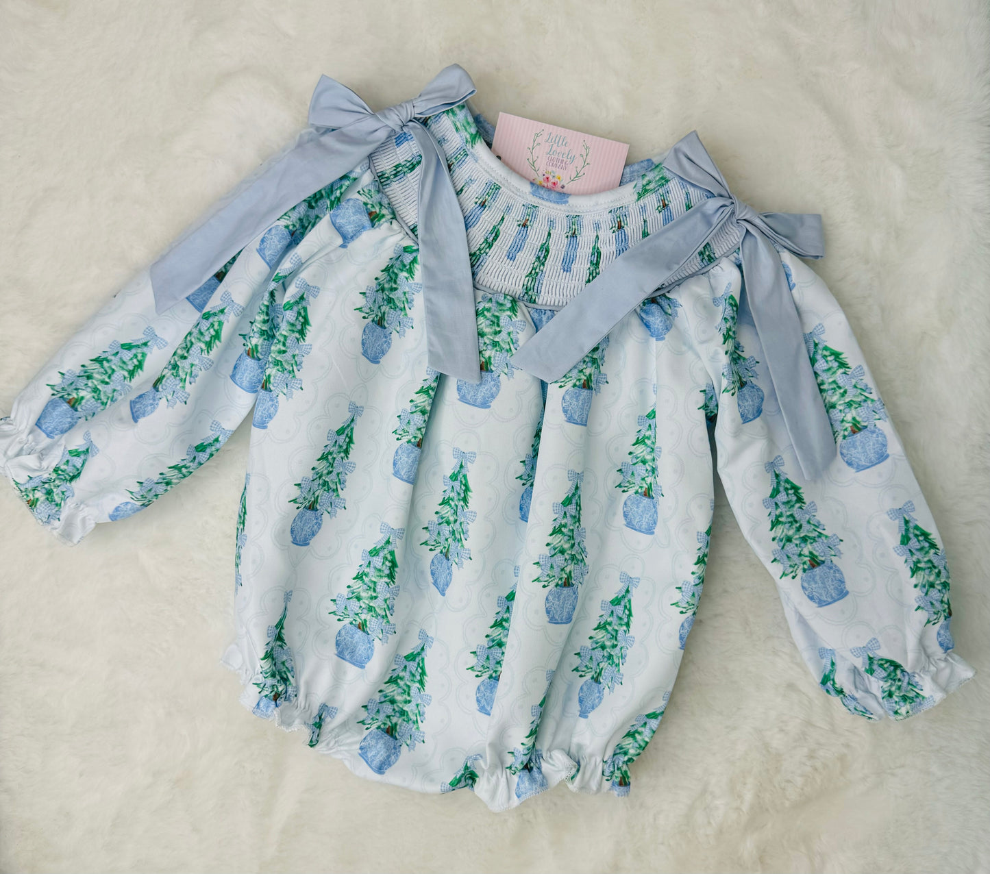 Blue Christmas Smocked Bubble