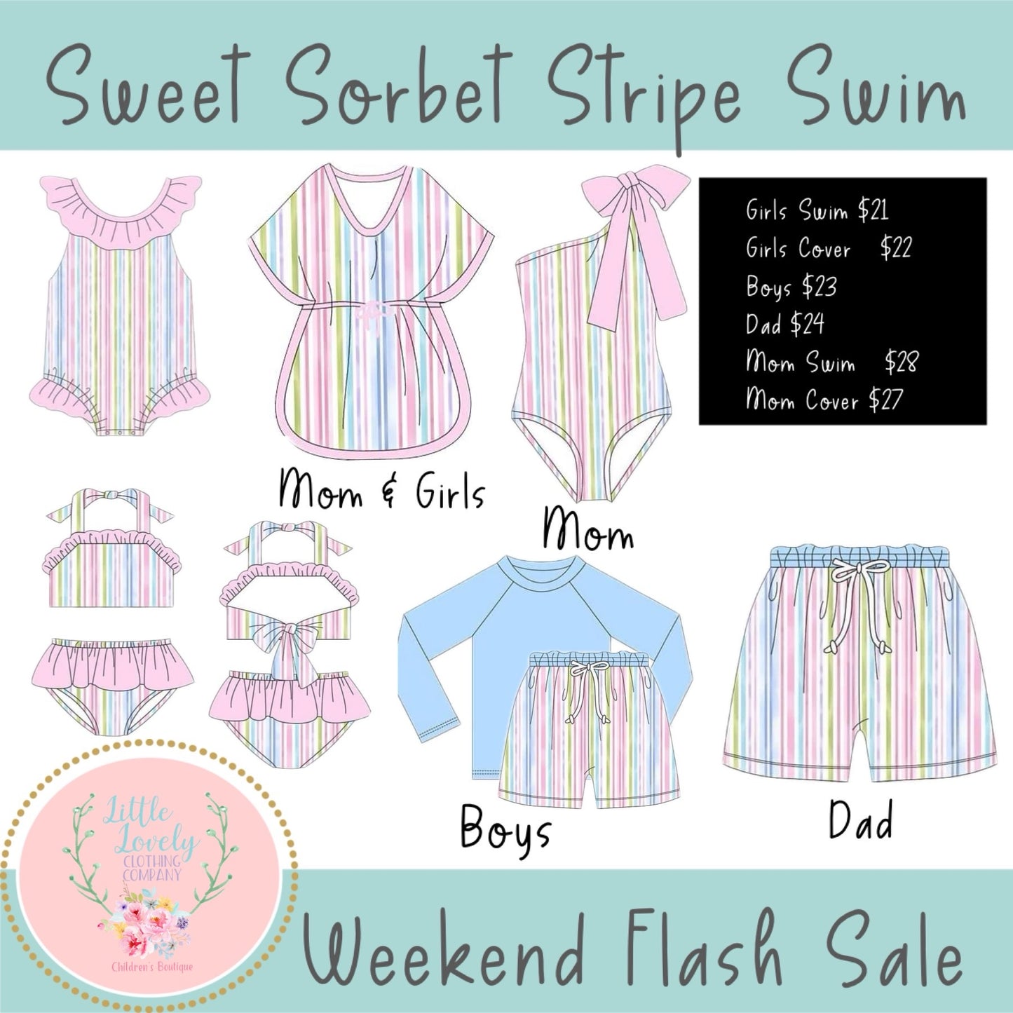 Sorbet Stripe Swim Collection (ADULT STYLES), Presale ETA: May to LLCCO, then to customers